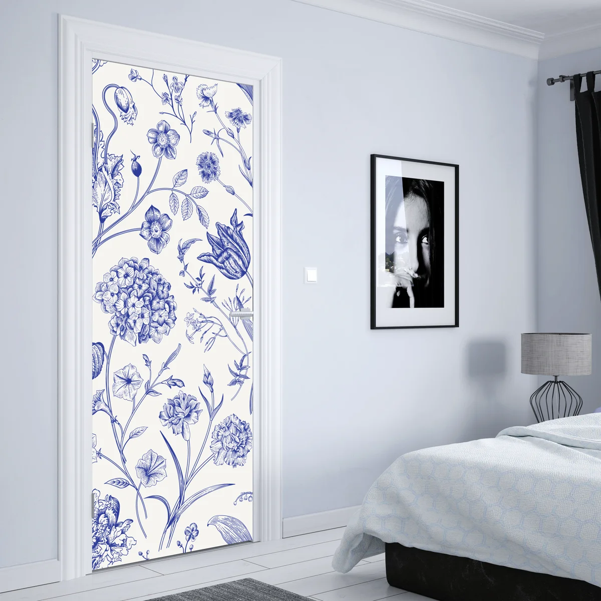 Türaufkleber klassisches blaues toile blumenmuster Türaufkleber klassisches blaues toile blumenmuster