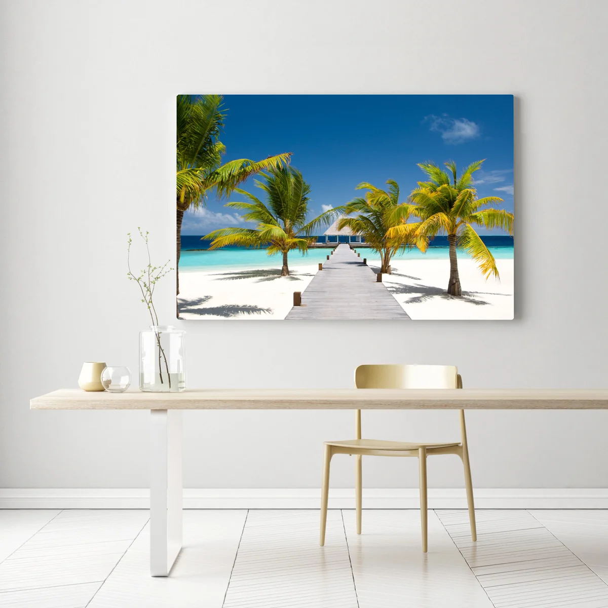 Leinwandbild tropischer steg über türkisfarbenes meer Leinwandbild tropischer steg über türkisfarbenes meer