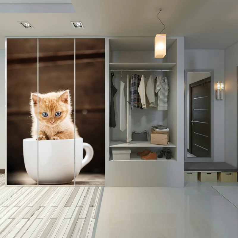 Schrankaufkleber rötliches kätzchen in einer teetasse