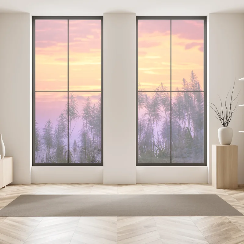 Fensteraufkleber goldener sonnenuntergang über wildgräsern