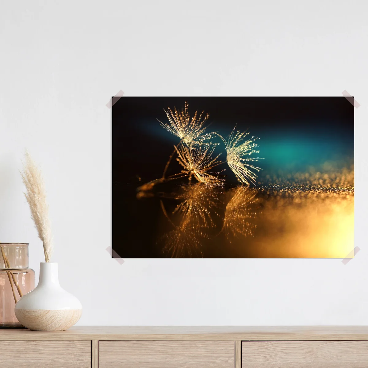 Poster goldene reflexion von löwenzahnsamen Poster goldene reflexion von löwenzahnsamen