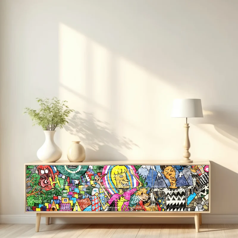 Repositionierbarer Aufkleber farbenfrohes graffiti-wandbild Repositionierbarer Aufkleber farbenfrohes graffiti-wandbild