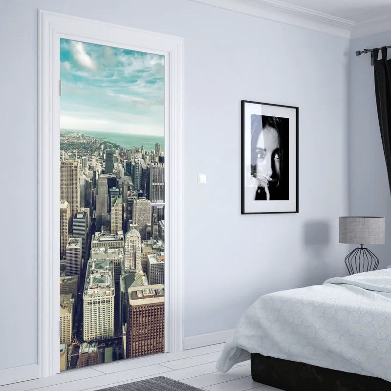 Türaufkleber Chicago luftaufnahme skyline in türkis vintage-tönen Türaufkleber Chicago luftaufnahme skyline in türkis vintage-tönen