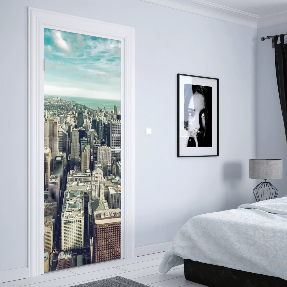 Türaufkleber Chicago luftaufnahme skyline in türkis vintage-tönen Türaufkleber Chicago luftaufnahme skyline in türkis vintage-tönen