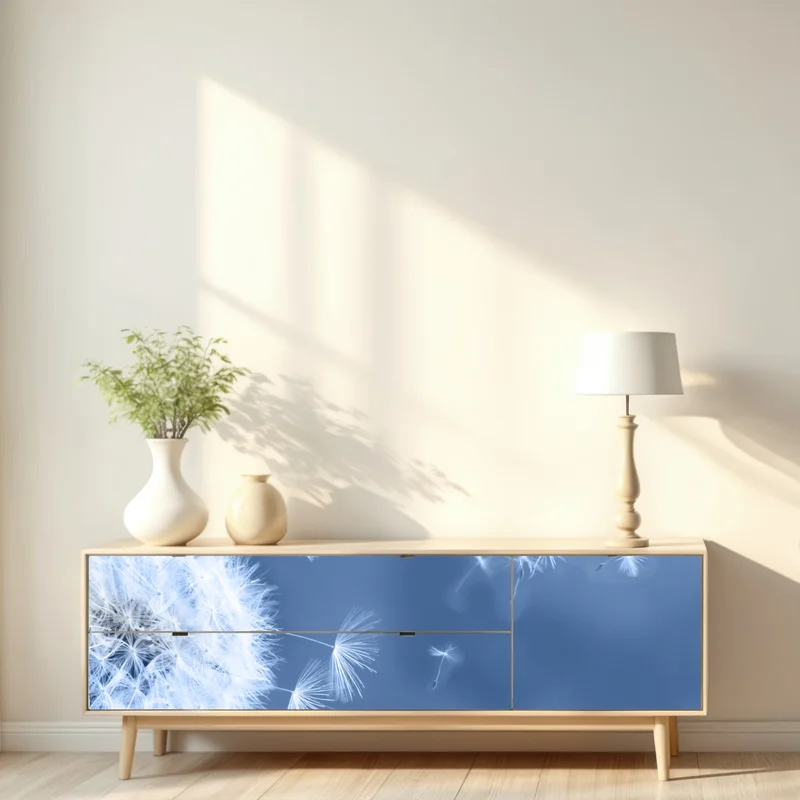 Repositionierbarer Aufkleber zarte löwenzahnsamen in blau