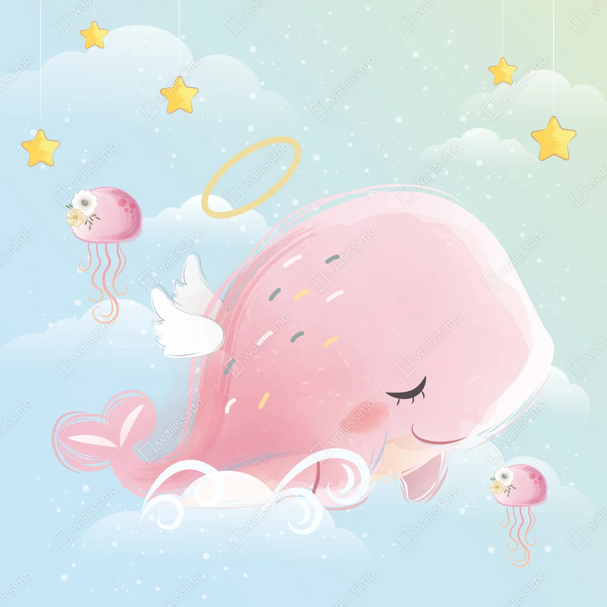 Poster schlafender rosa wal in den wolken • Poster bei Wallnifity® Poster schlafender rosa wal in den wolken • Poster bei Wallnifity®