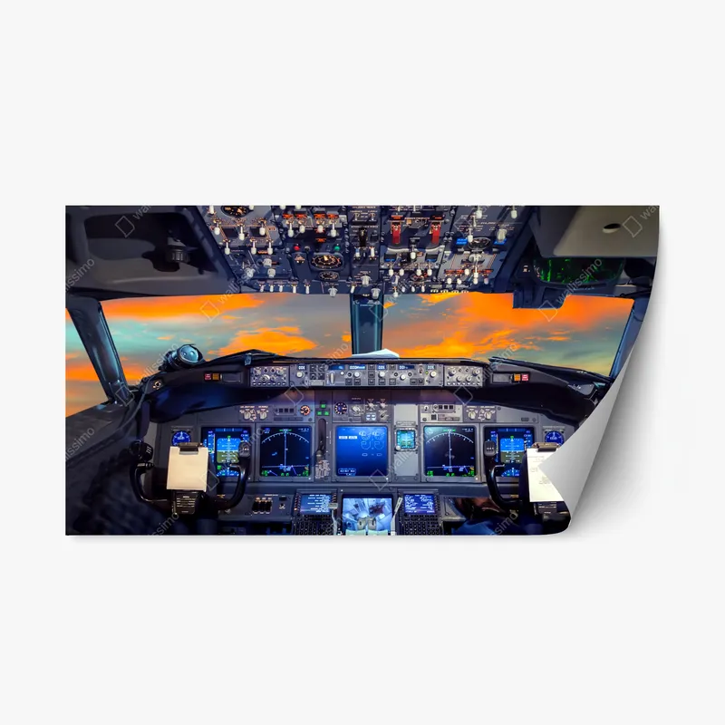 Repositionierbarer Aufkleber kokpitansicht bei sonnenuntergang