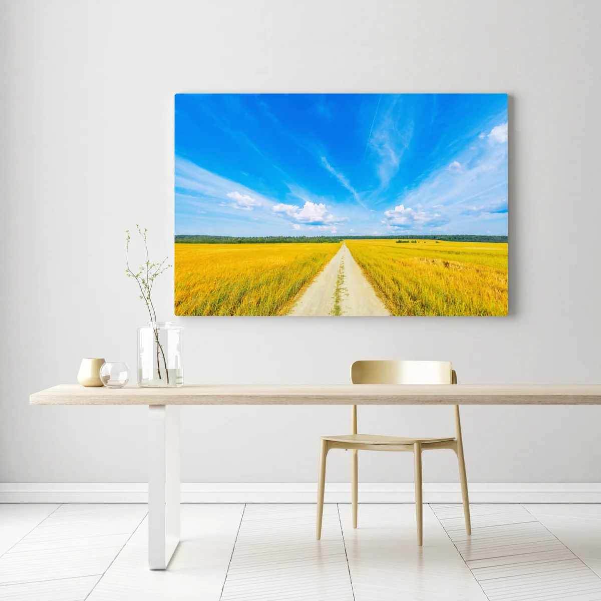 Leinwandbild goldene wiese unter weitem blauem himmel Leinwandbild goldene wiese unter weitem blauem himmel