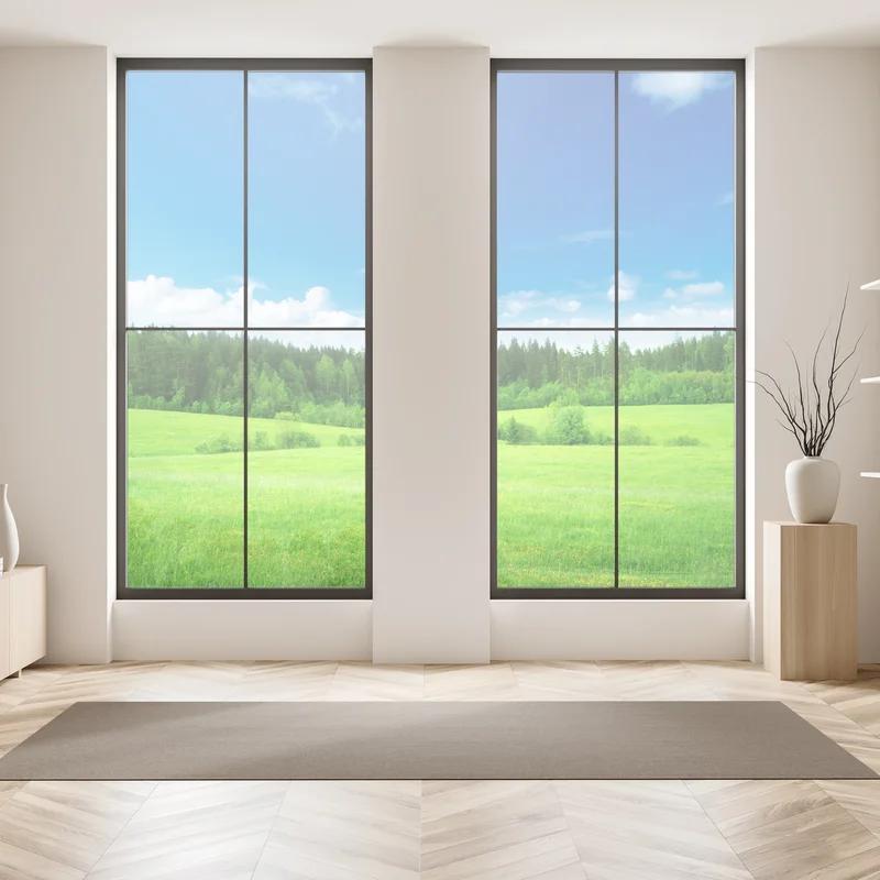 Fensteraufkleber frühlingswiese unter blauem himmel