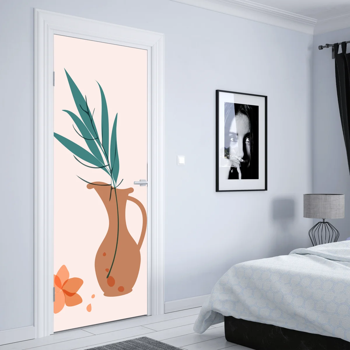 Türaufkleber pastell botanische vase mit blättern Türaufkleber pastell botanische vase mit blättern