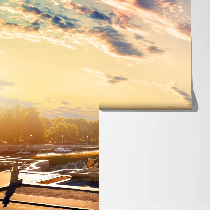 Fototapete sonnenbeschienener blick auf den Eiffelturm bei dämmerung Fototapete sonnenbeschienener blick auf den Eiffelturm bei dämmerung