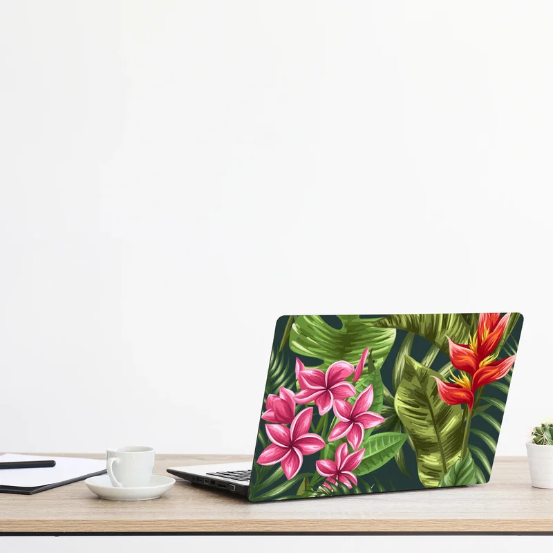 Naklejka na laptopa tropikalny wzór hibiskusa i plumerii Naklejka na laptopa tropikalny wzór hibiskusa i plumerii