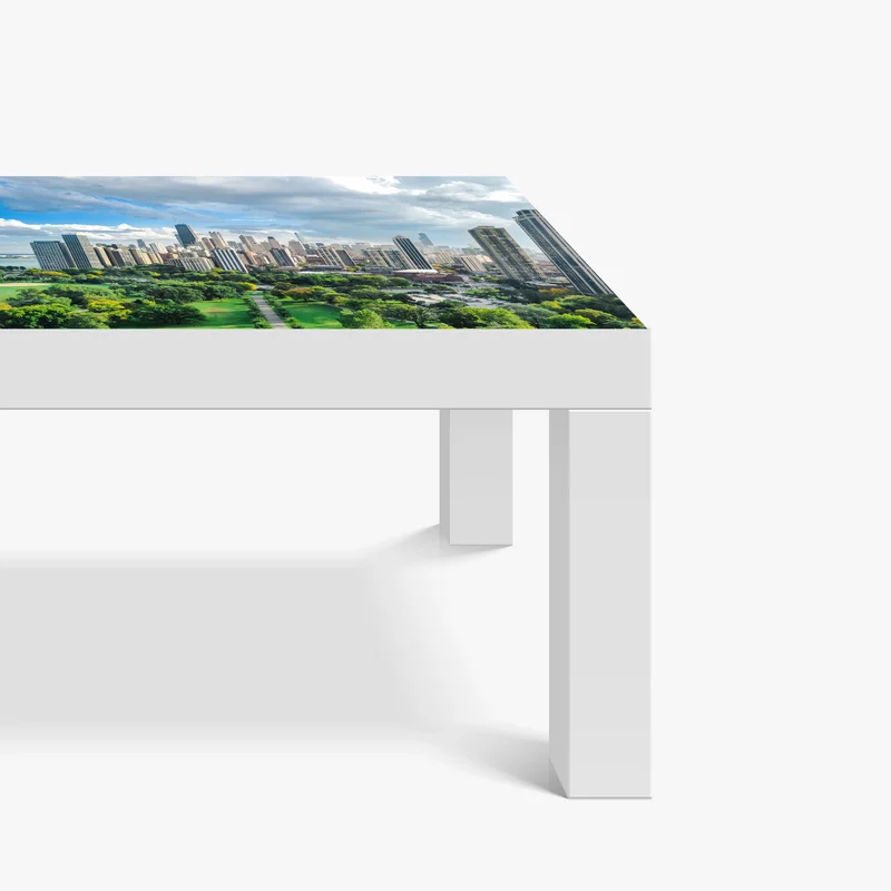 Tischaufkleber und Schreibtischaufkleber stadtpanorama über grünem park