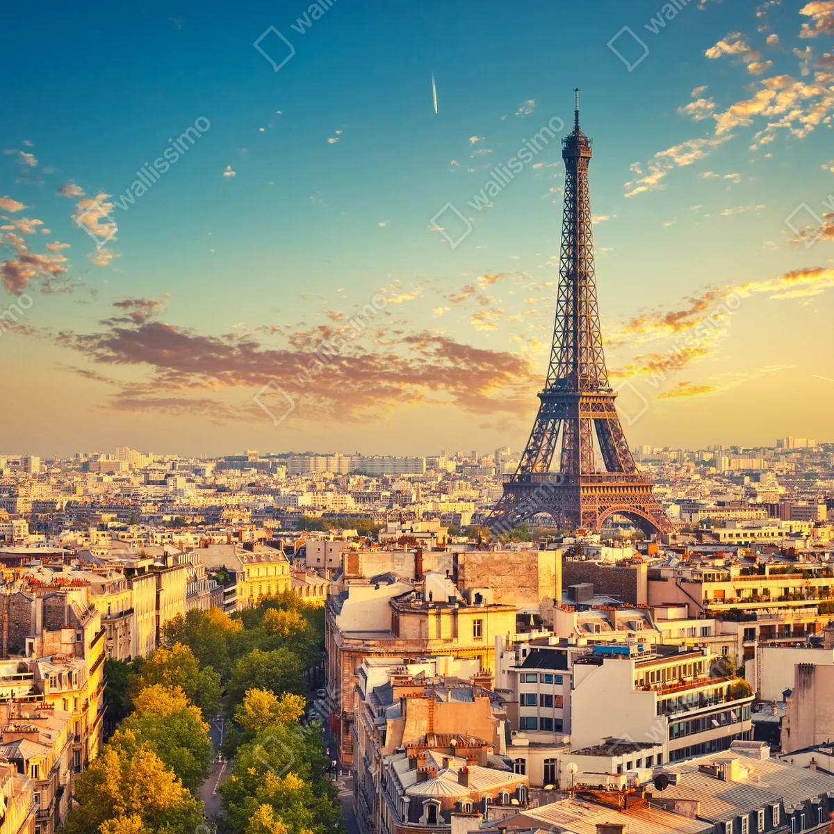 Repositionierbarer Aufkleber sonnenuntergang über Paris skyline mit eiffelturm Repositionierbarer Aufkleber sonnenuntergang über Paris skyline mit eiffelturm