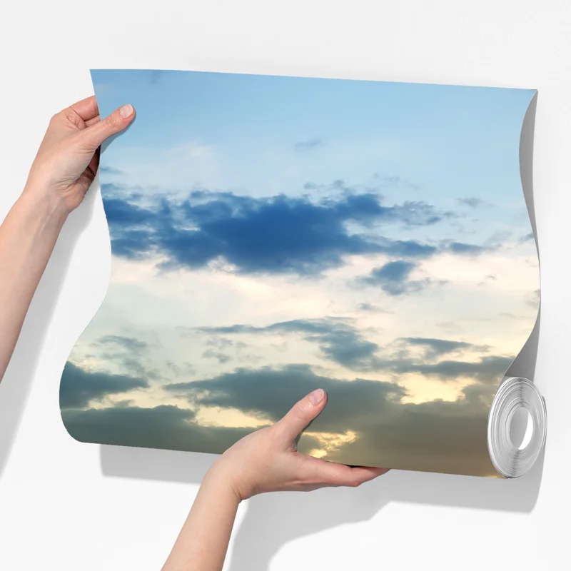 Fototapete sonnenuntergang über einem feldweg durch grüne wiese Fototapete sonnenuntergang über einem feldweg durch grüne wiese