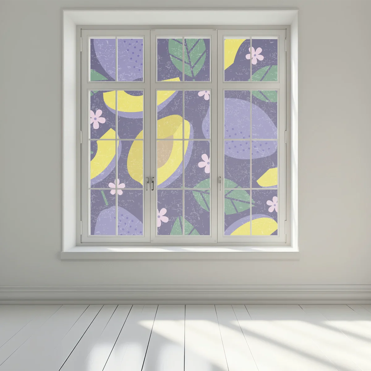 Fensteraufkleber verspieltes pflaumenmuster mit blättern Fensteraufkleber verspieltes pflaumenmuster mit blättern