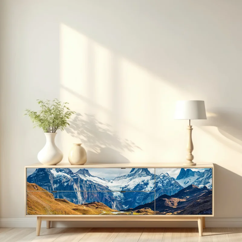 Repositionierbarer Aufkleber morgendliche aussicht am Bachalpsee, Schweizer Alpen