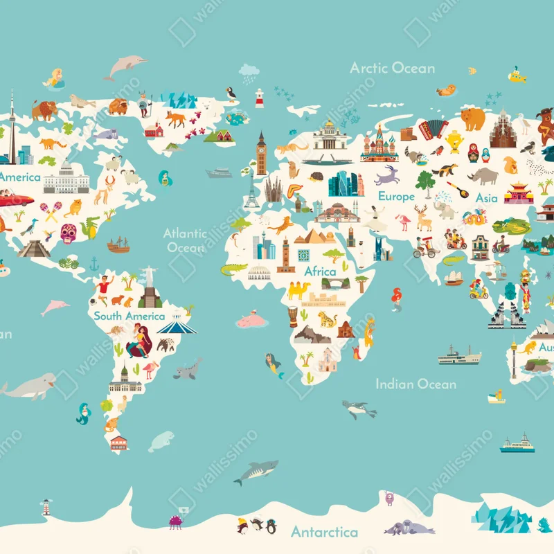 Leinwandbild bunte illustrierte weltkarte für kinder Leinwandbild bunte illustrierte weltkarte für kinder