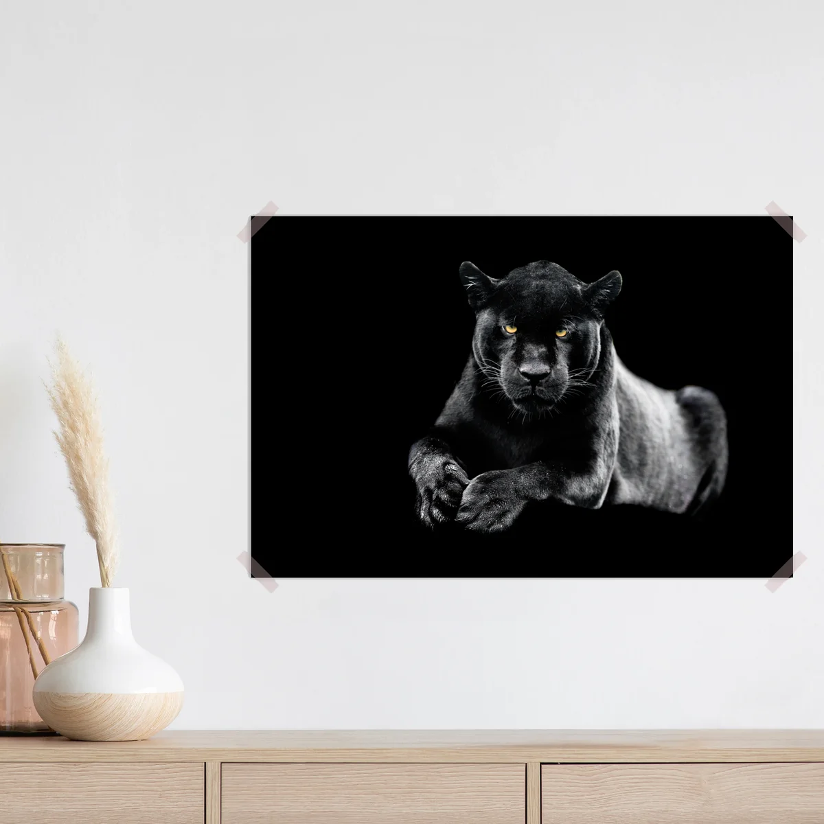 Poster porträt eines schwarzen panthers vor schwarzem hintergrund Poster porträt eines schwarzen panthers vor schwarzem hintergrund