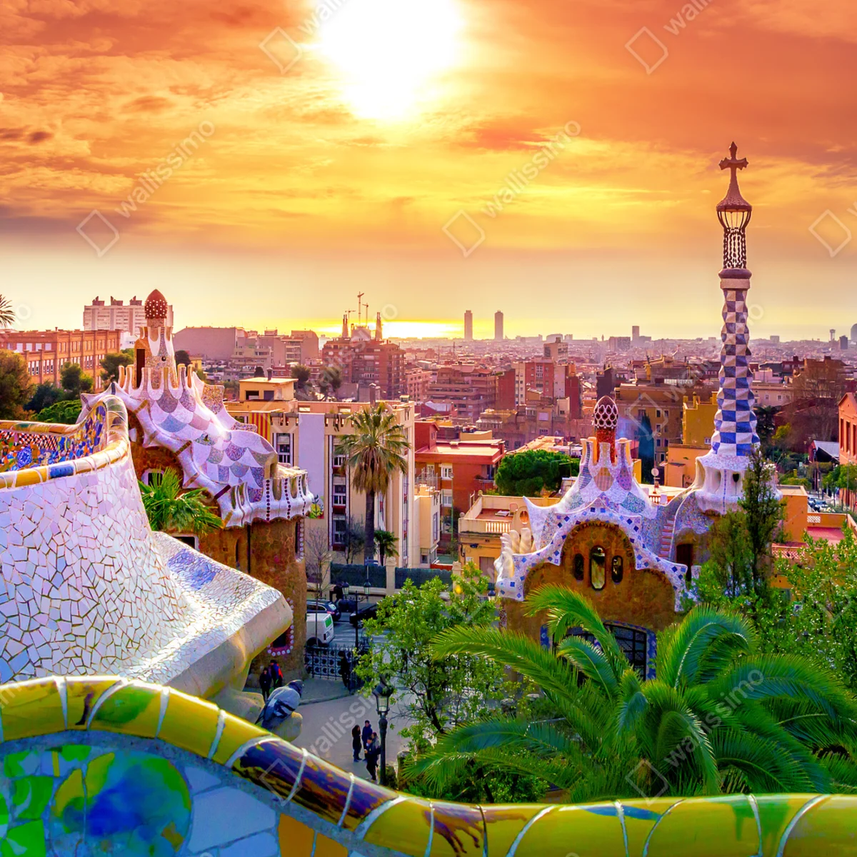Fototapete sonnenuntergang über Park Güell in Barcelona Fototapete sonnenuntergang über Park Güell in Barcelona