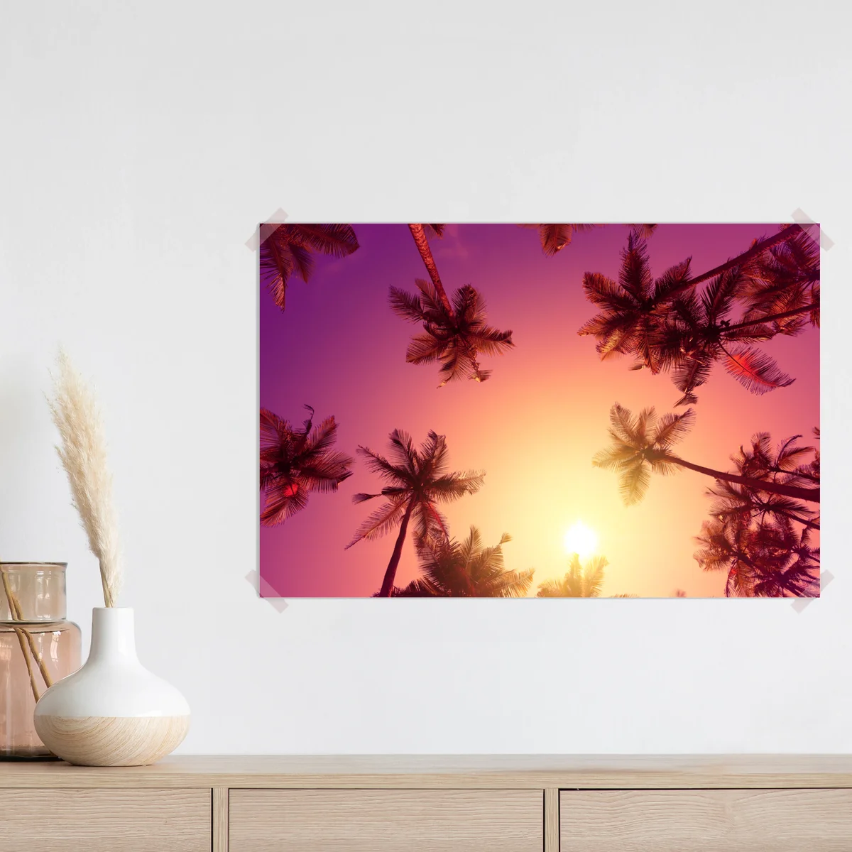 Poster tropischer sonnenuntergang mit palmen-silhouetten Poster tropischer sonnenuntergang mit palmen-silhouetten