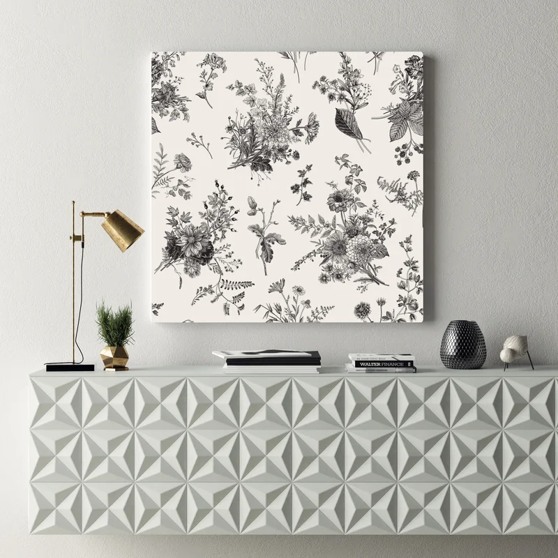 Leinwandbild klassisches schwarzweißes blumenmuster Leinwandbild klassisches schwarzweißes blumenmuster