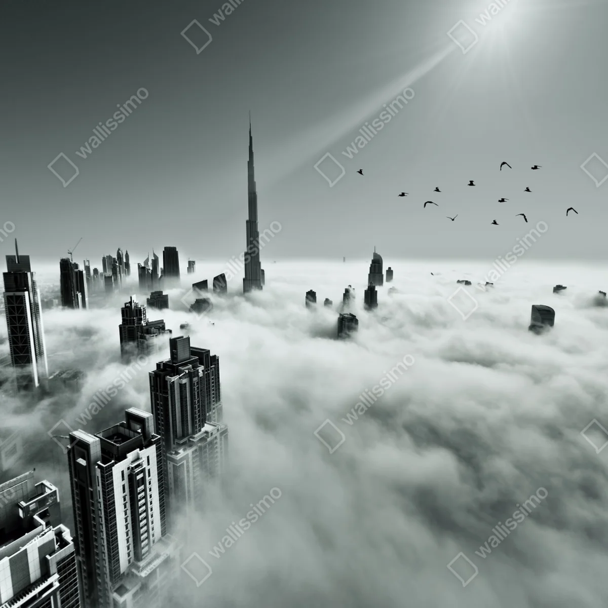 Naklejka na okno mglista panorama Dubaju ponad chmurami Naklejka na okno mglista panorama Dubaju ponad chmurami