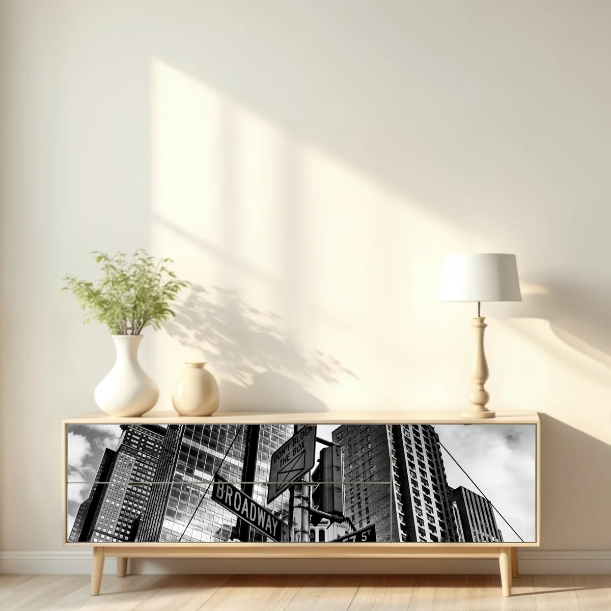 Repositionierbarer Aufkleber Broadway und W 57 St – städtische szene in schwarzweiß Repositionierbarer Aufkleber Broadway und W 57 St – städtische szene in schwarzweiß