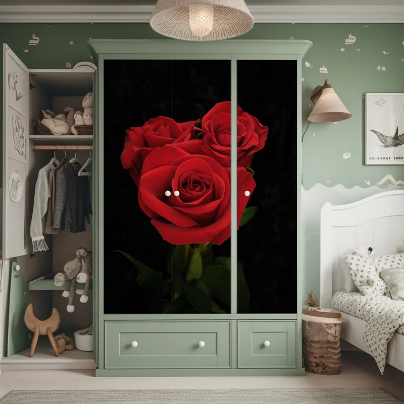 Schrankaufkleber rote rosen vor schwarzem hintergrund