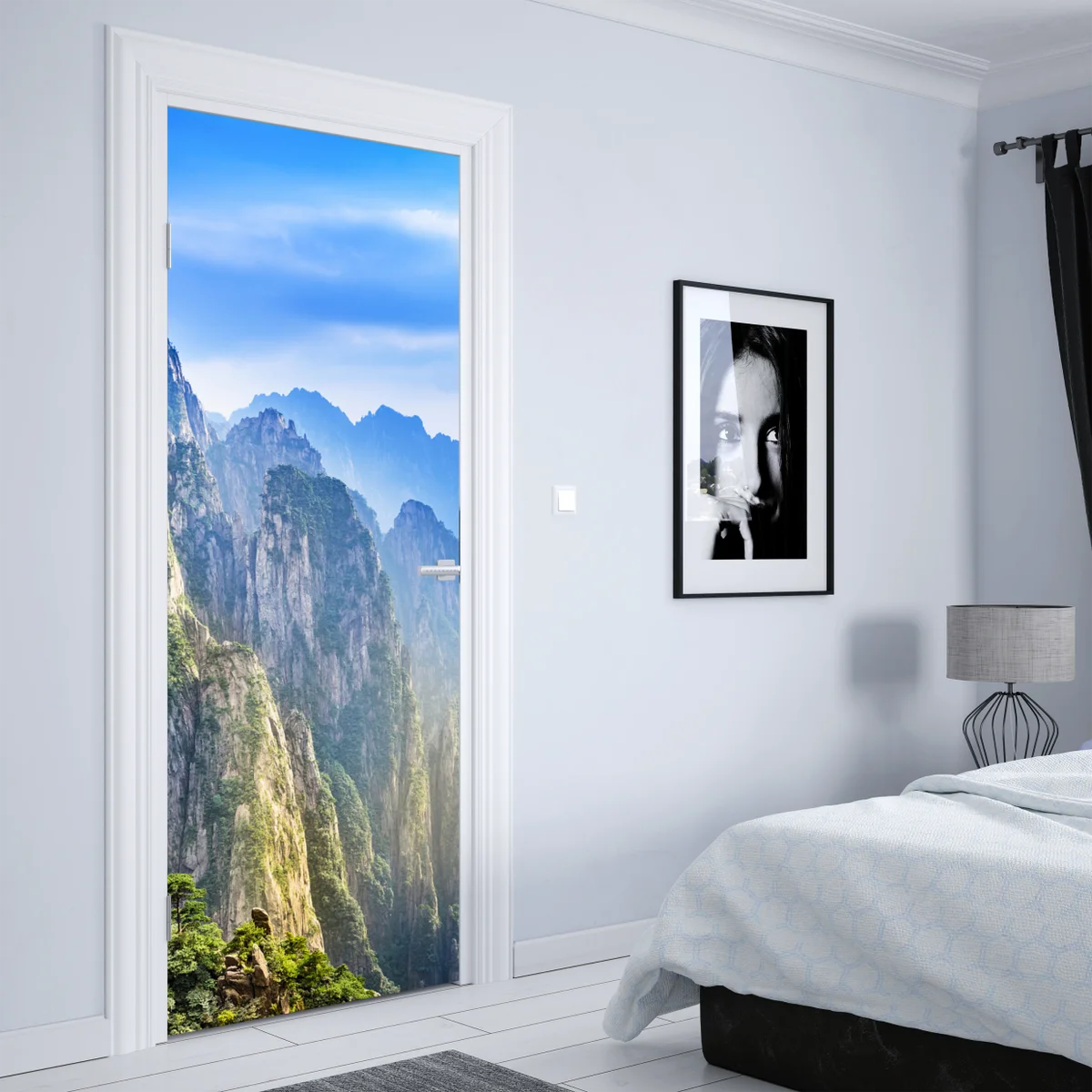 Türaufkleber nebliges bergpanorama Türaufkleber nebliges bergpanorama