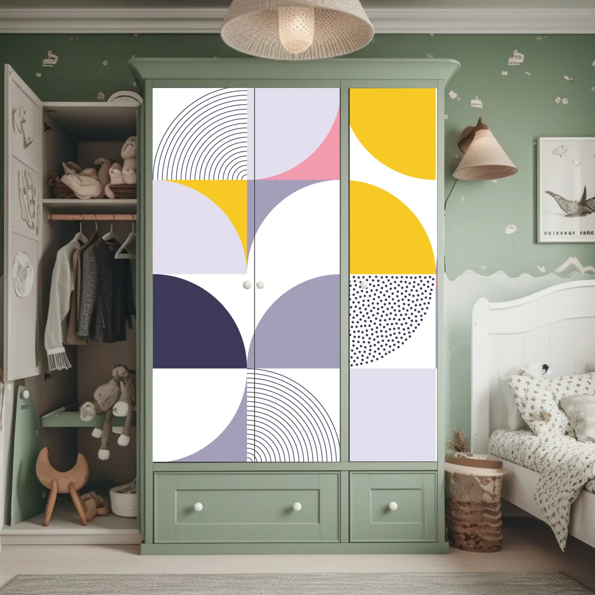 Schrankaufkleber pastellfarbenes geometrisches muster mit halbkreisen Schrankaufkleber pastellfarbenes geometrisches muster mit halbkreisen