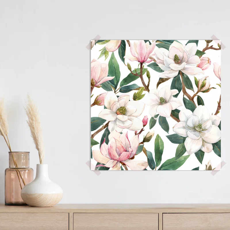 Poster zarte magnolie aquarell botanisches muster • Poster bei Wallnifity® Poster zarte magnolie aquarell botanisches muster • Poster bei Wallnifity®