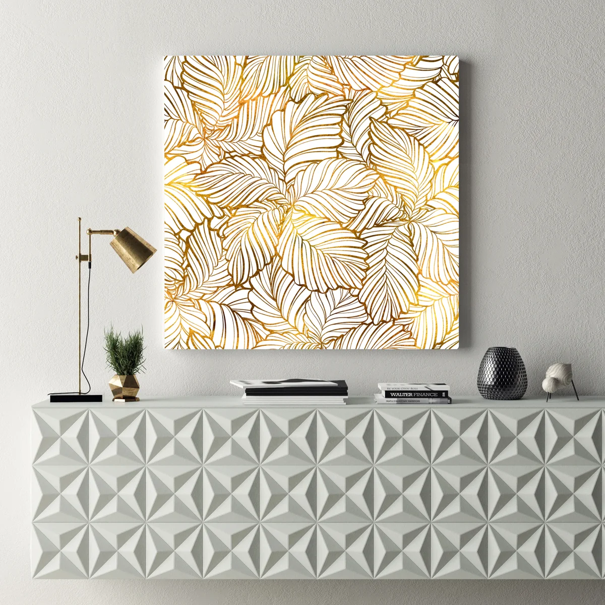 Leinwandbild goldenes blatt line art muster Leinwandbild goldenes blatt line art muster