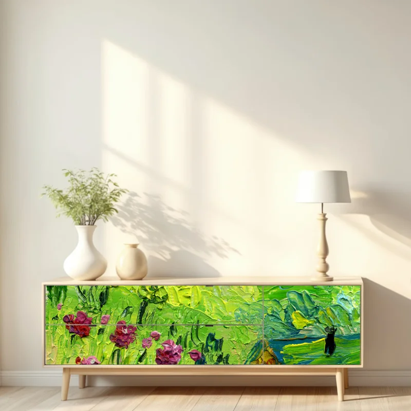 Repositionierbarer Aufkleber pfingstrosenwiese im frühling — impasto blumenbild