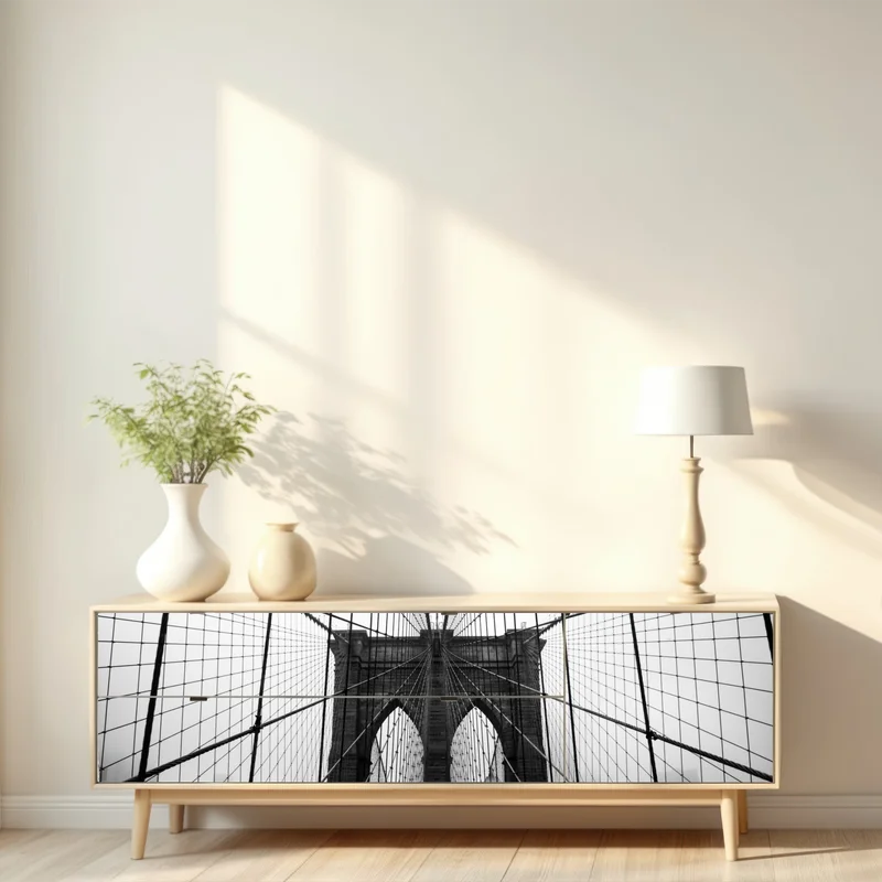 Repositionierbarer Aufkleber Brooklyn Bridge geometrische perspektive