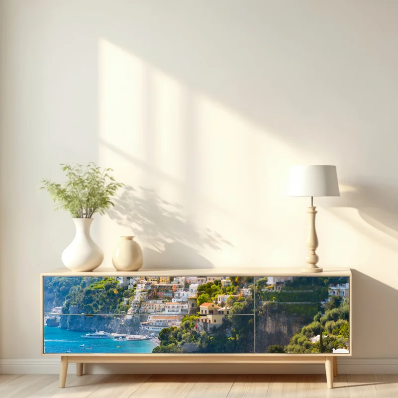 Repositionierbarer Aufkleber Positano küstenpanorama an der klippe