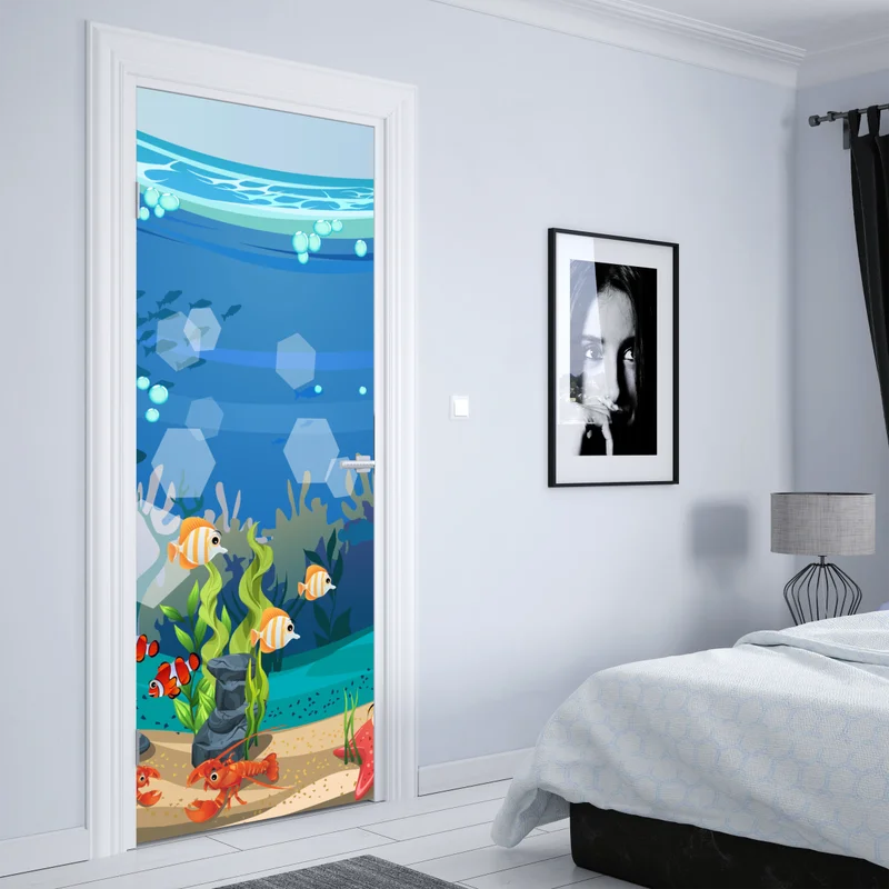 Türaufkleber verspielte unterwasserwelt mit korallenriff