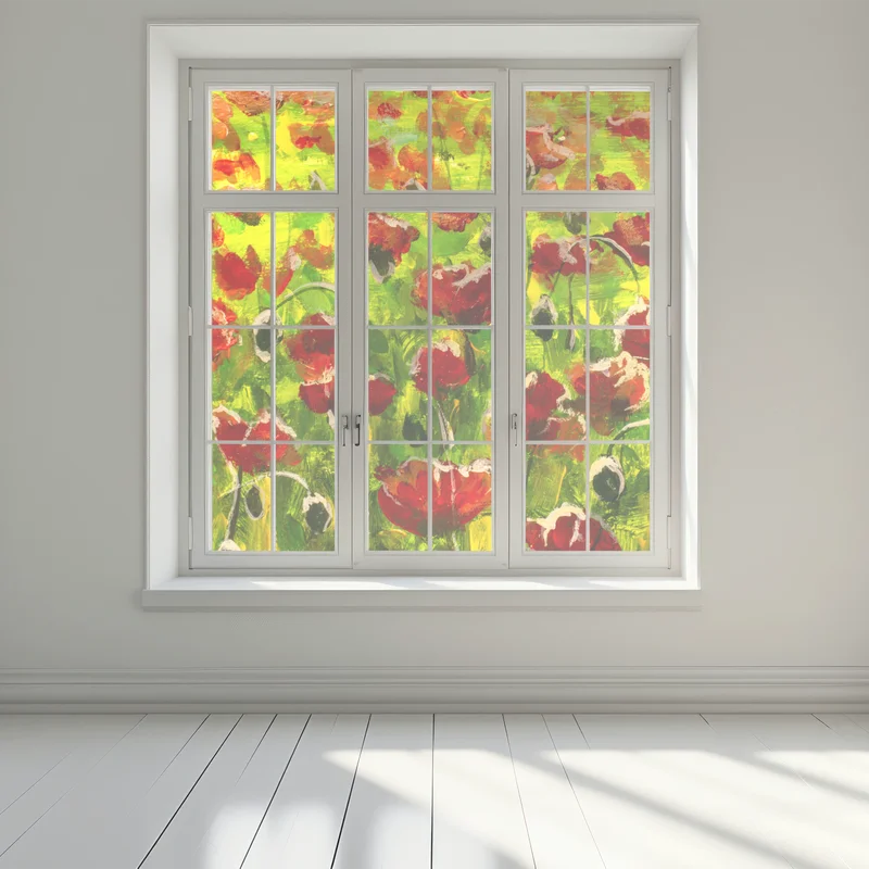 Fensteraufkleber feld roter mohnblumen