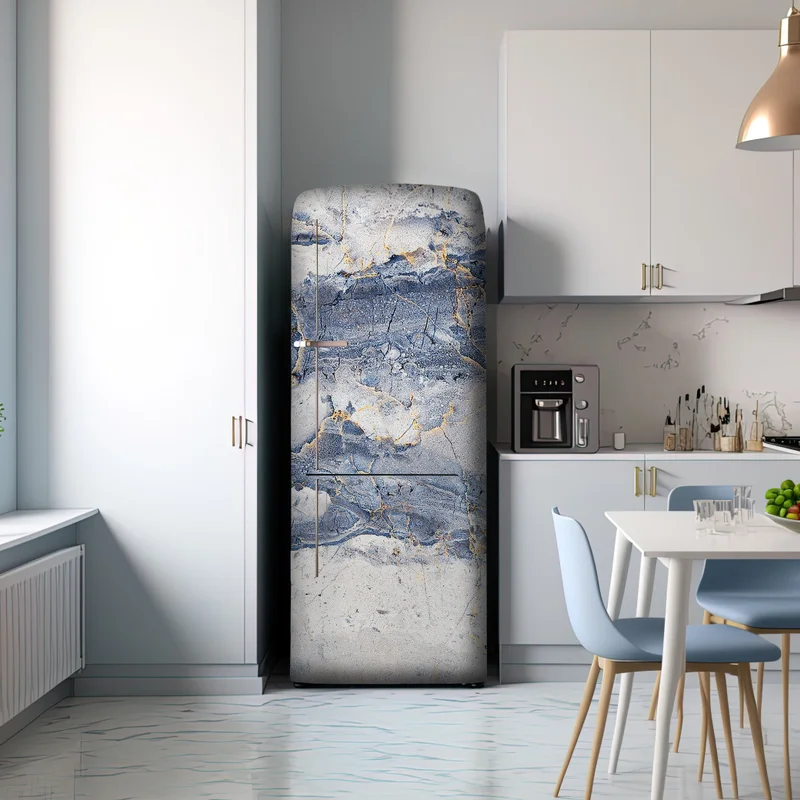 Kühlschrankaufkleber blauer marmor mit goldenen adern