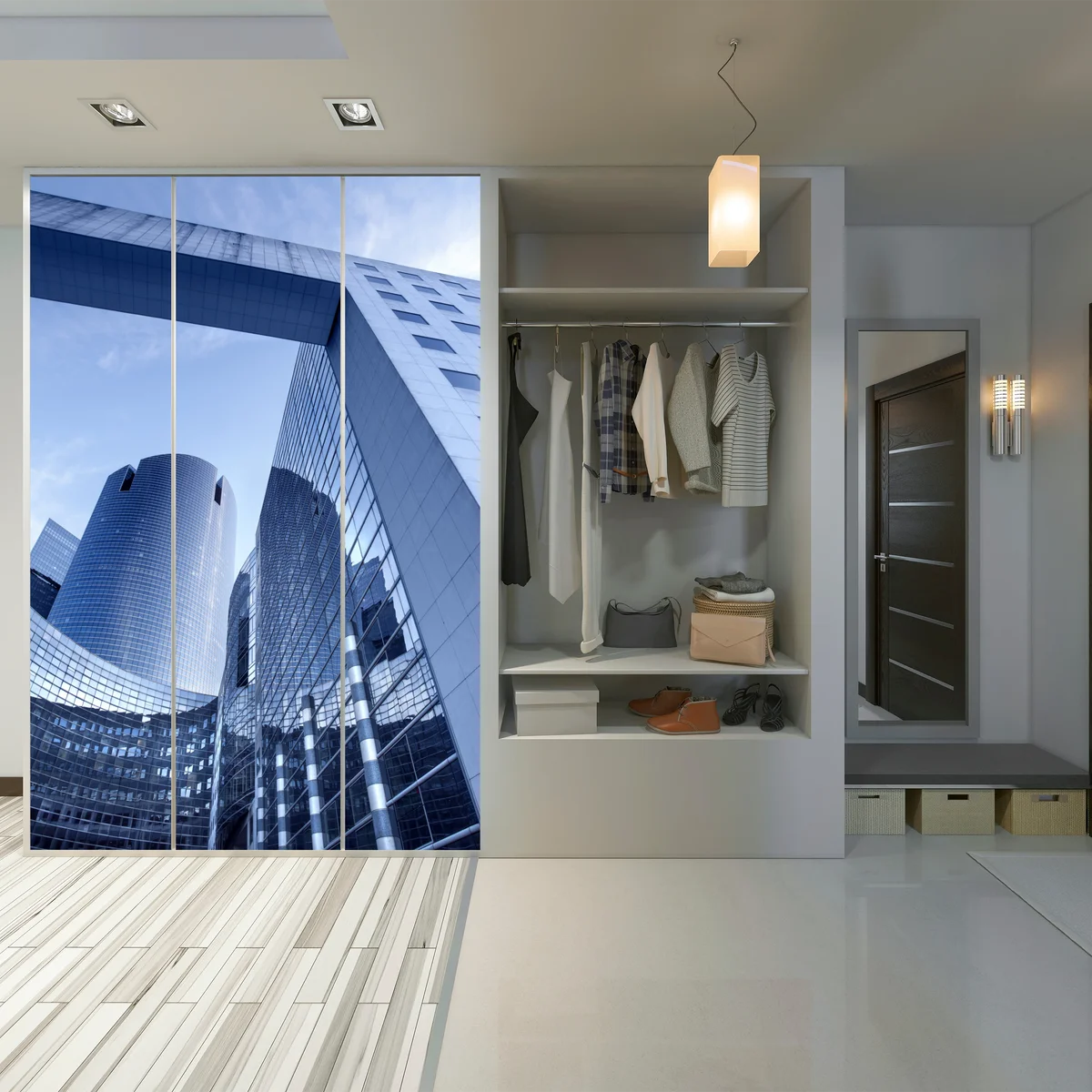 Schrankaufkleber moderne blaue stadtsilhouette Schrankaufkleber moderne blaue stadtsilhouette