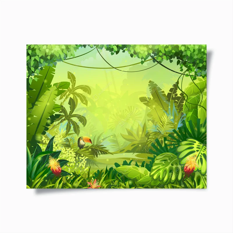 Poster Llustration mit Blumen und Dschungel-Tukan • Poster bei Wallnifity® Poster Llustration mit Blumen und Dschungel-Tukan • Poster bei Wallnifity®