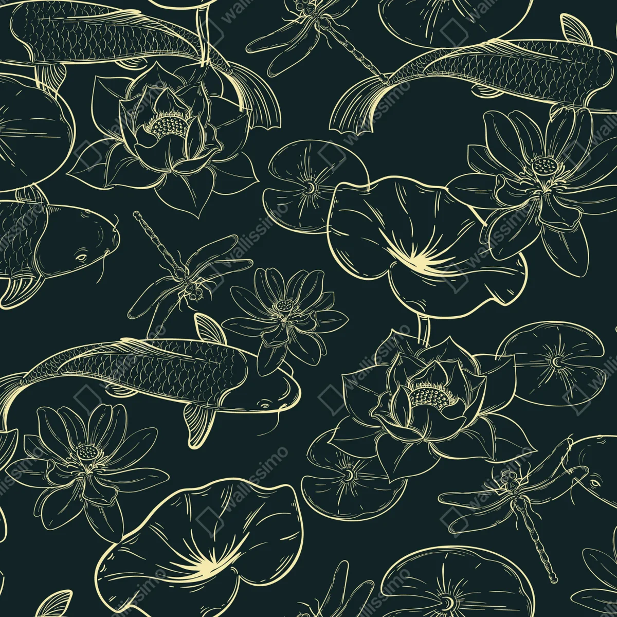 Schrankaufkleber handgezeichnetes koi- und lotusmuster Schrankaufkleber handgezeichnetes koi- und lotusmuster