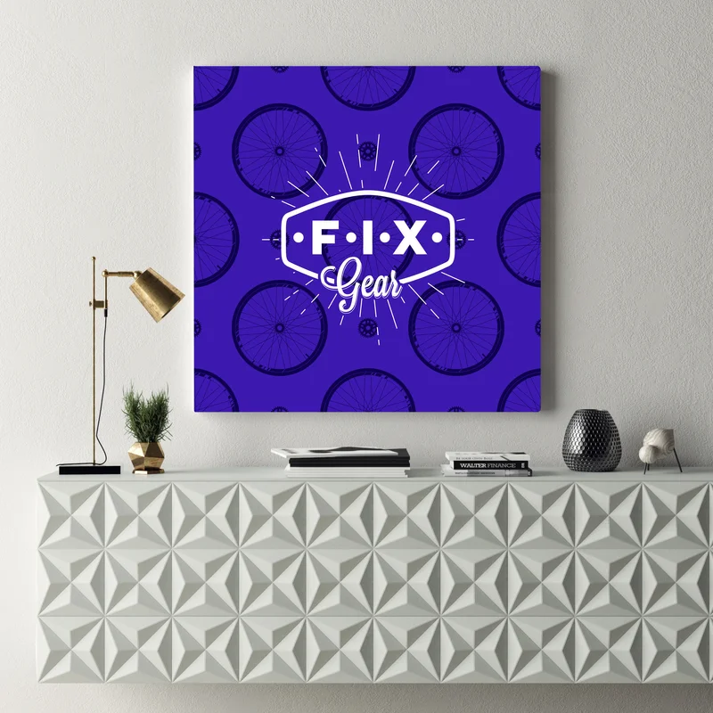 Leinwandbild Fix-Gang-Logo auf nahtlosem Muster mit Fahrrad-Rad, Vektorabbildung • Leinwandbilder bei Wallnifity® Leinwandbild Fix-Gang-Logo auf nahtlosem Muster mit Fahrrad-Rad, Vektorabbildung • Leinwandbilder bei Wallnifity®