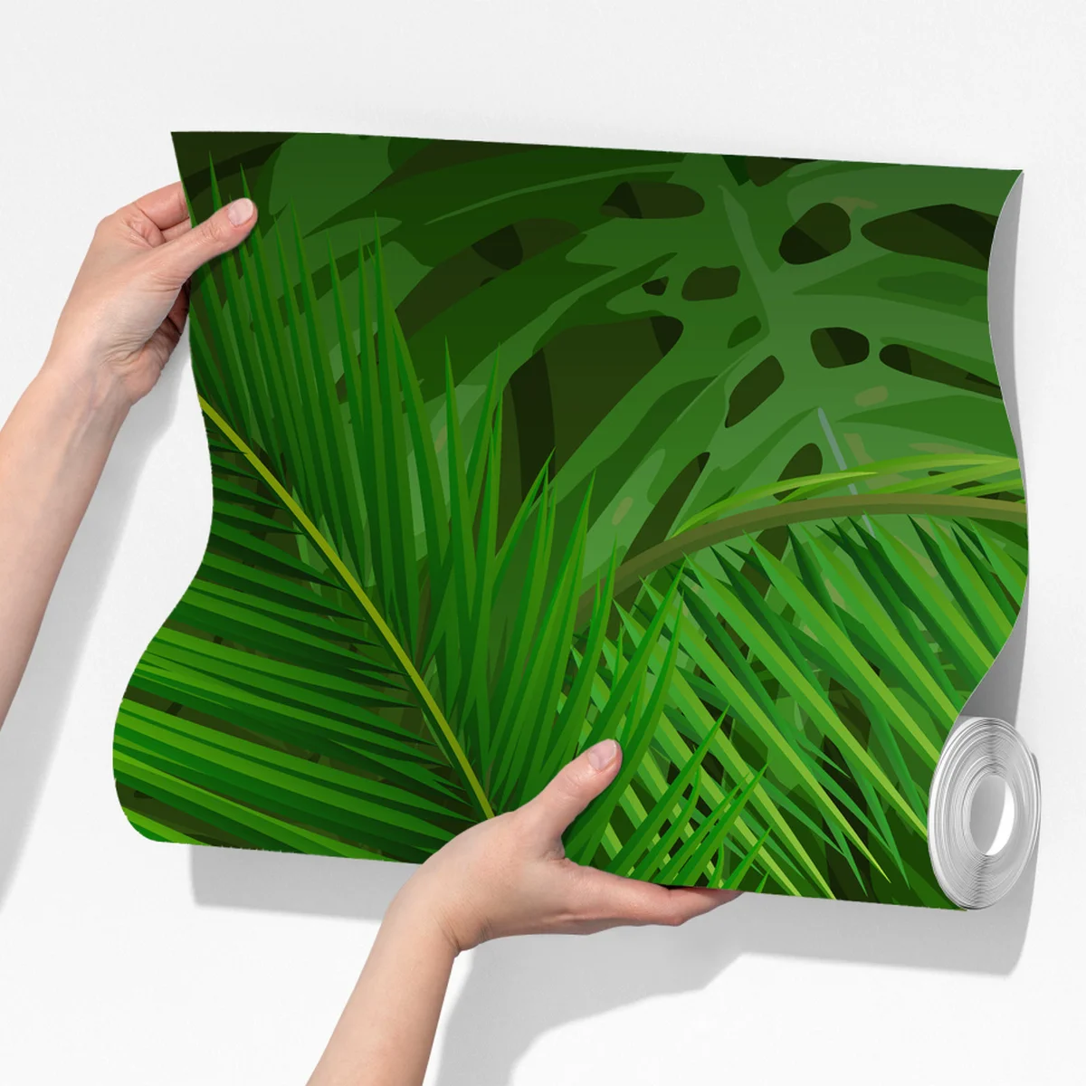 Fototapete üppige tropische monstera- und palmenblätter Fototapete üppige tropische monstera- und palmenblätter