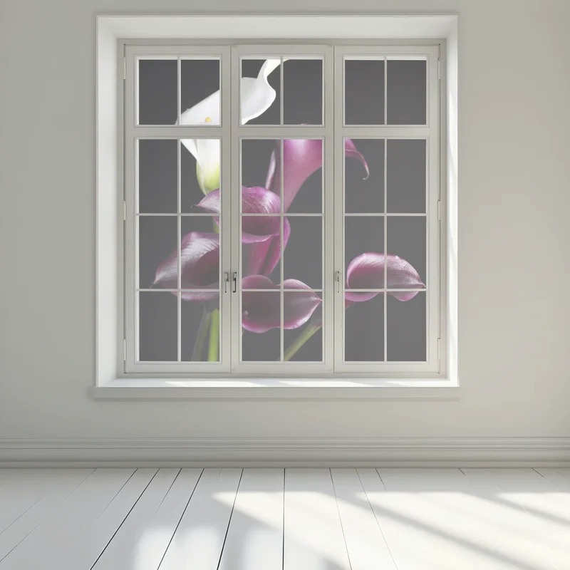 Fensteraufkleber elegante violette und weiße callas