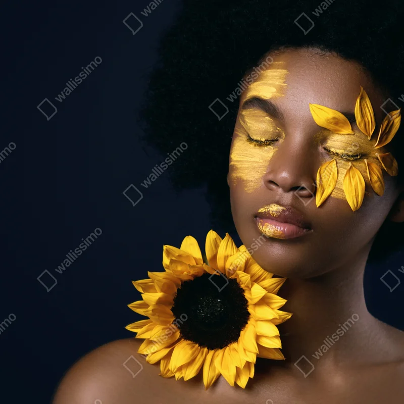 Repositionierbarer Aufkleber sonnenblumen muse: florales gesichtsporträt Repositionierbarer Aufkleber sonnenblumen muse: florales gesichtsporträt