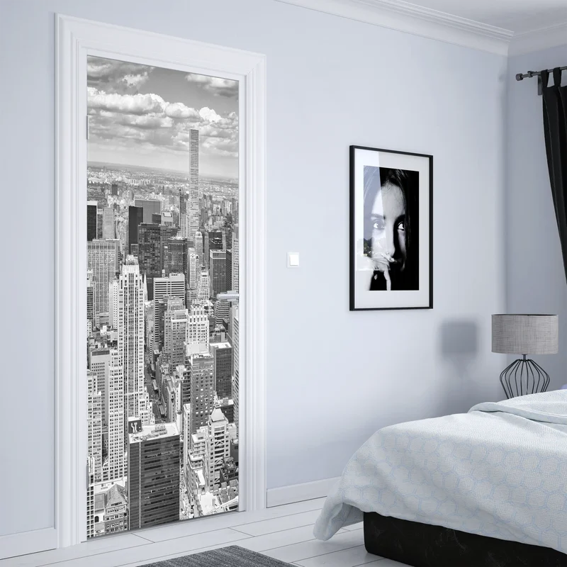 Türaufkleber panorama von New York in schwarzweiß
