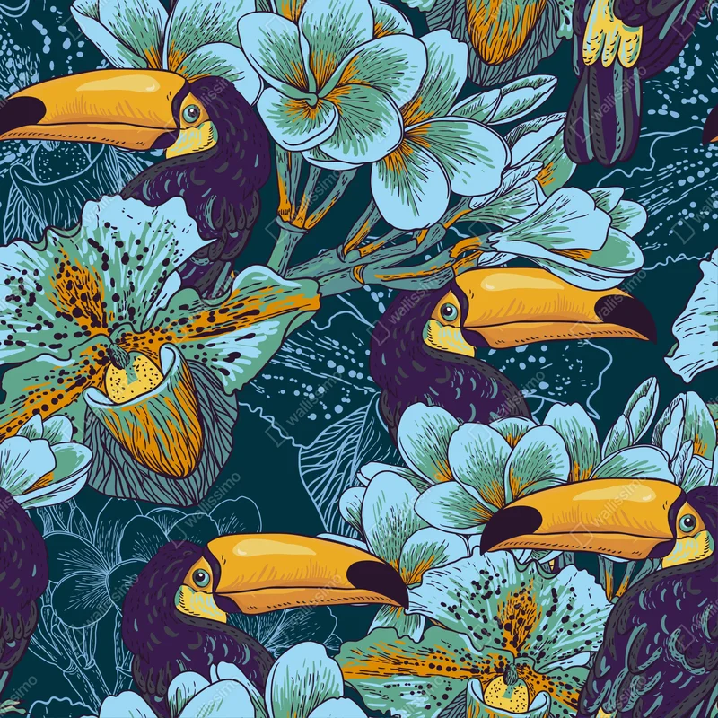Repositionierbarer Aufkleber tropisches tukan-blumenmuster Repositionierbarer Aufkleber tropisches tukan-blumenmuster