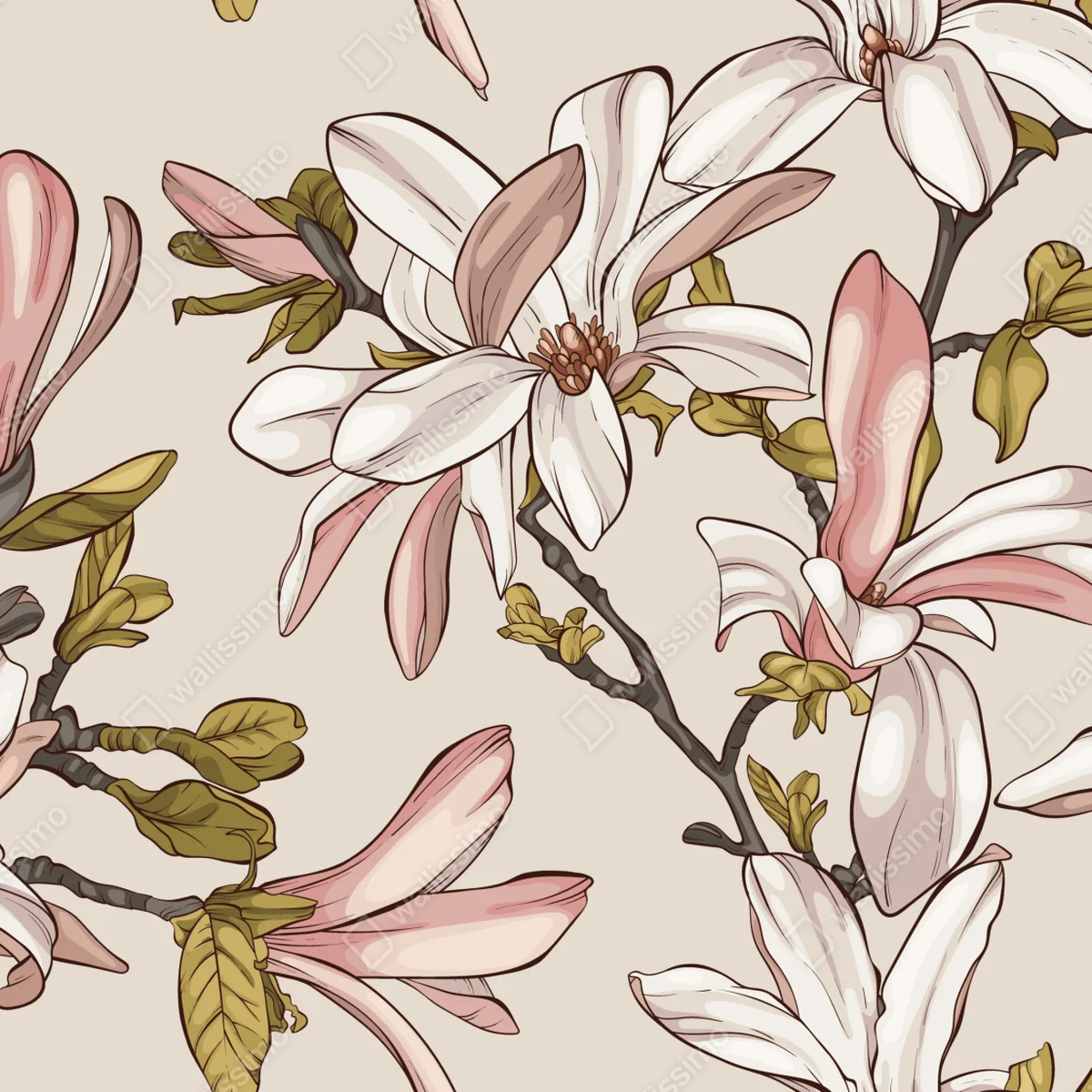 Fensteraufkleber pastell magnolien auf beigem grund Fensteraufkleber pastell magnolien auf beigem grund