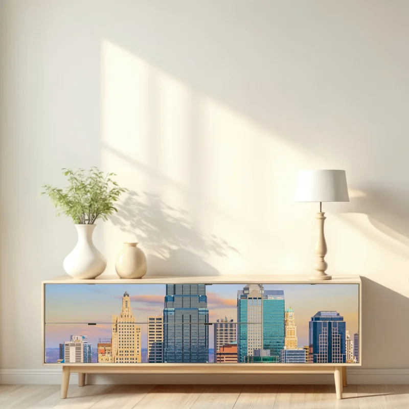 Repositionierbarer Aufkleber Kansas City skyline bei sonnenuntergang